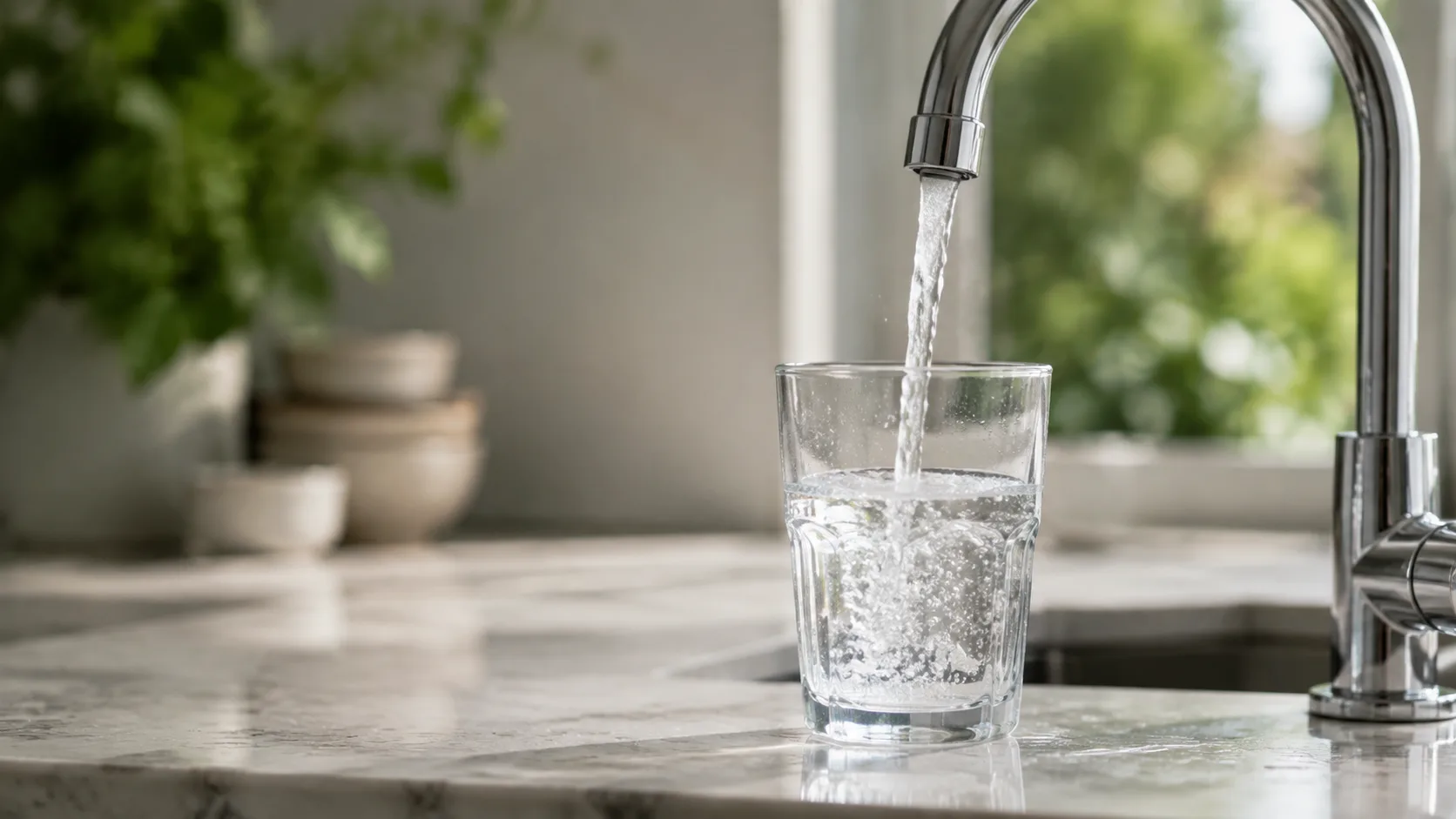 Vaso de agua limpia siendo servido