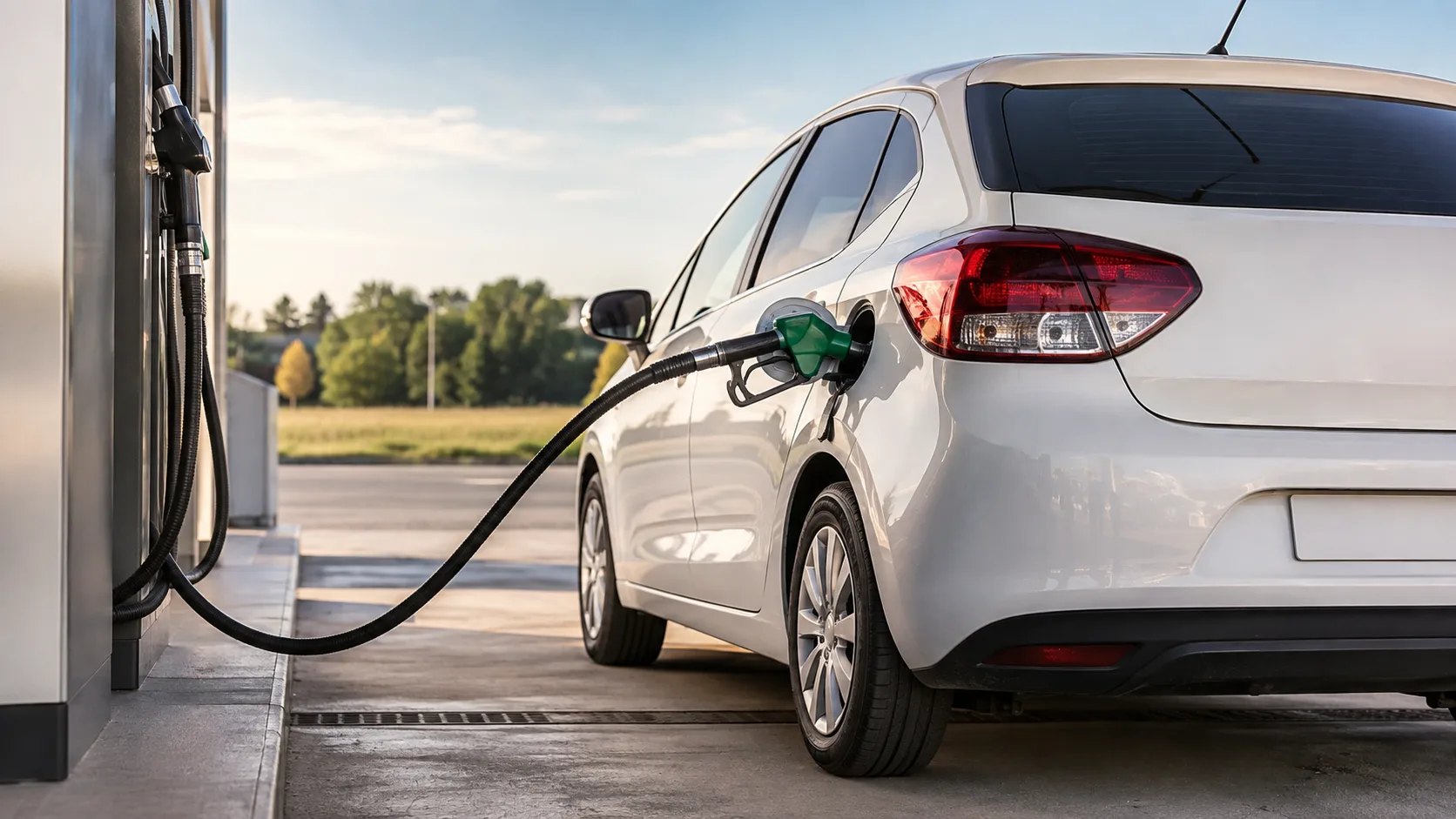 Surtidor de gasolina cargando combustible a un automóvil